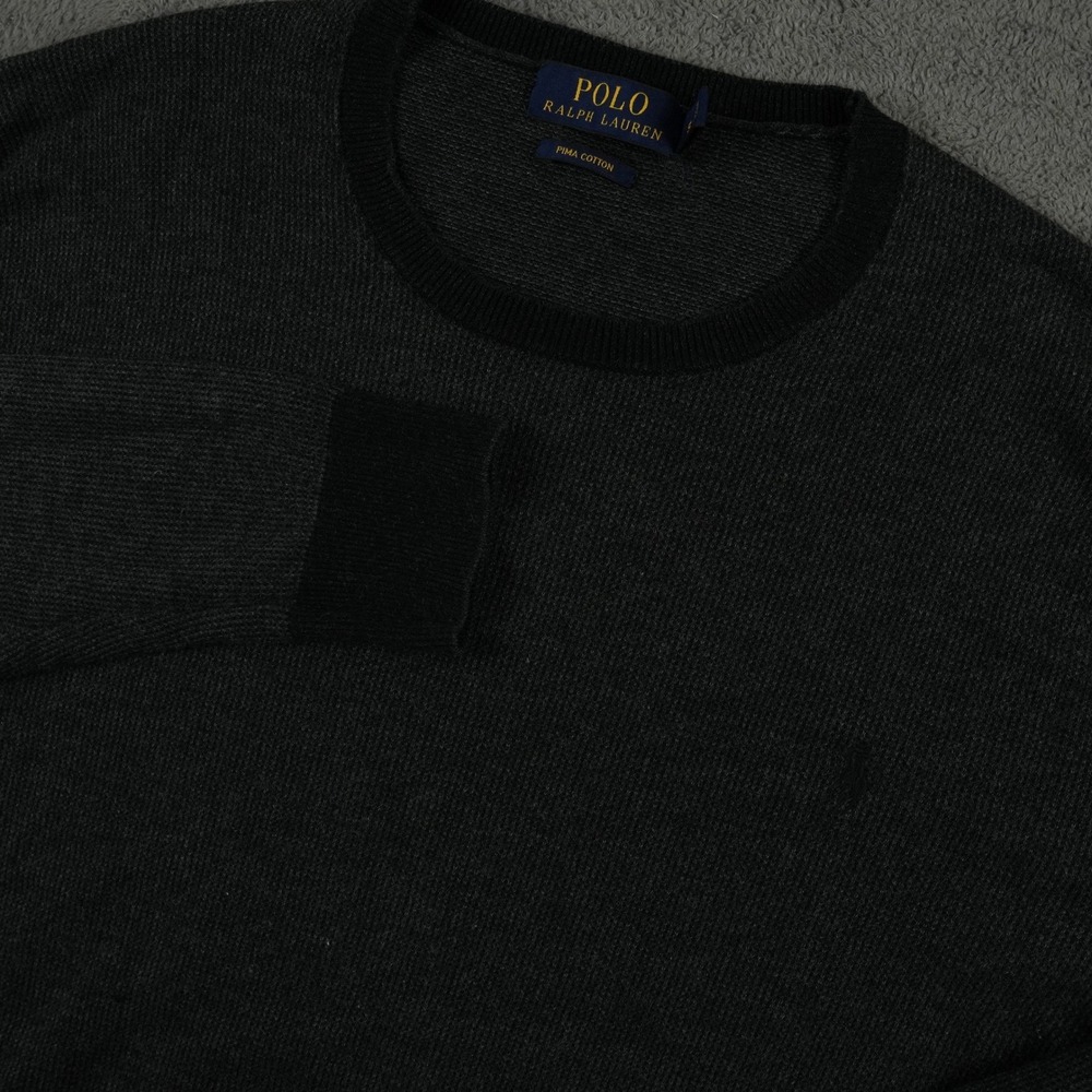 Polo Ralph Lauren Sweater Mens S Dark Gray Pima Cotton Crewneck Textured Pony